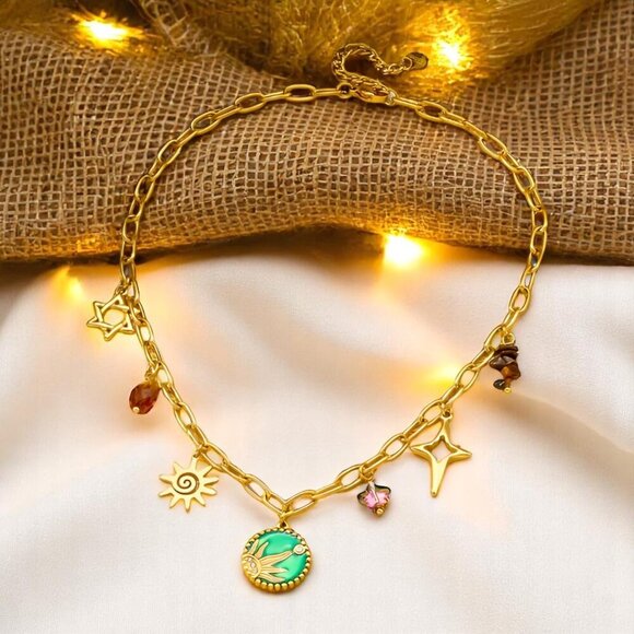 🆕️Boho Celestial Charm Y2K Style Necklace 18K Gold Plated 316L Stainless Steel - Picture 13 of 13